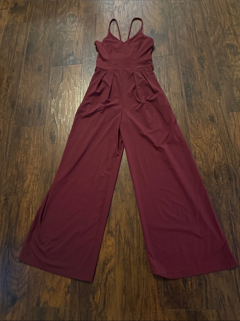 Tall Spaghetti-Strap Wide Leg Jumpsuit in Burgundy